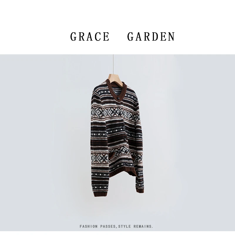 GRACE GARDEN【费尔岛开衫！】550g+民族风费尔岛针织开衫ZZS4K1803