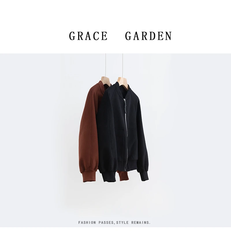 GRACE GARDEN【费城余晖！】棒球领纯色短款拉链毛呢外套MF4I1102