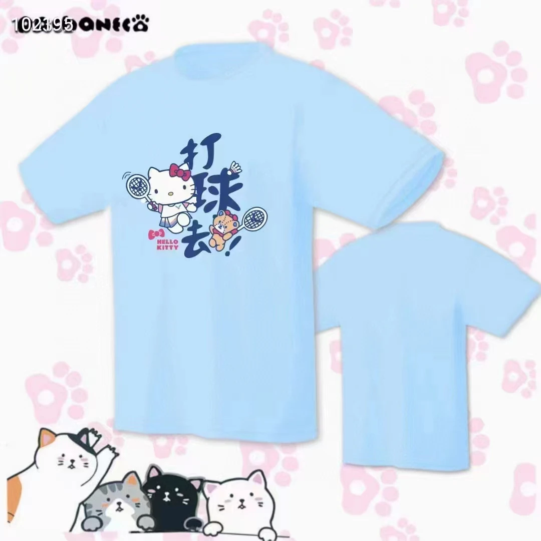 HELLOKITTY打球去圆领透气运动羽毛球服定制文化衫新款速干男士