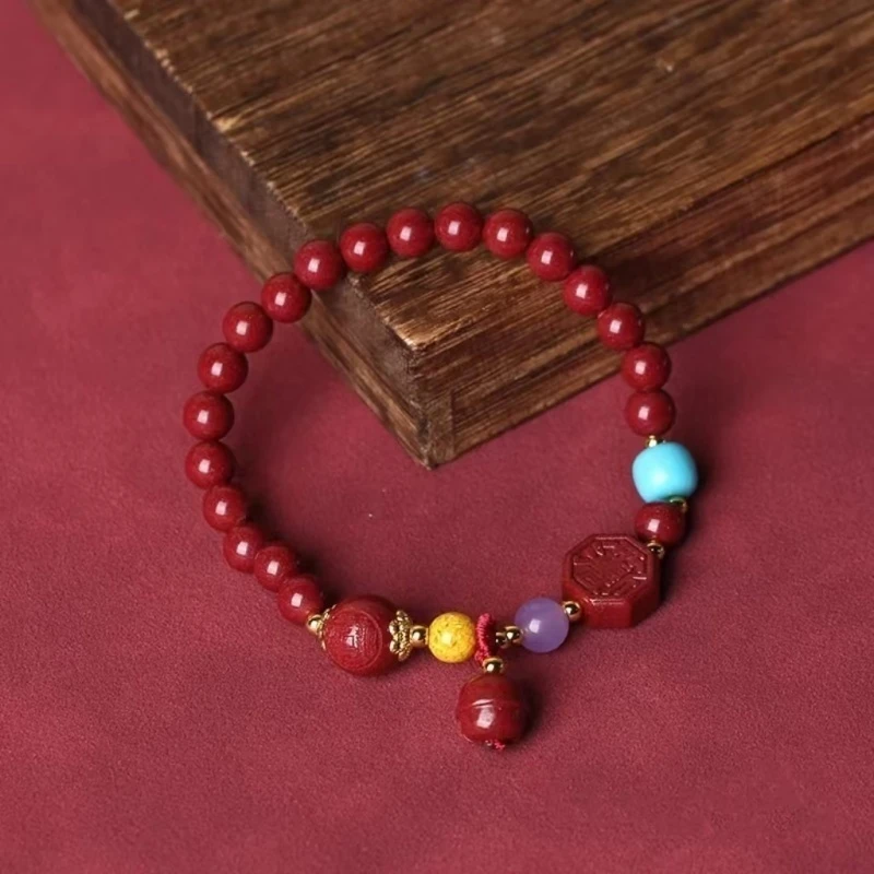 含辰砂工艺品高含量紫金砂朱砂时尚款原创福牌手链手串