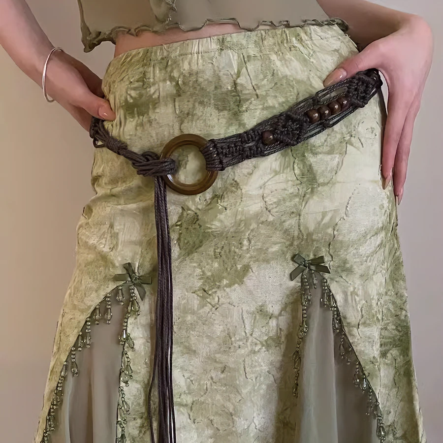 编织腰链女款百搭连衣裙收腰显瘦民族风打结腰绳韩版个性腰带配饰