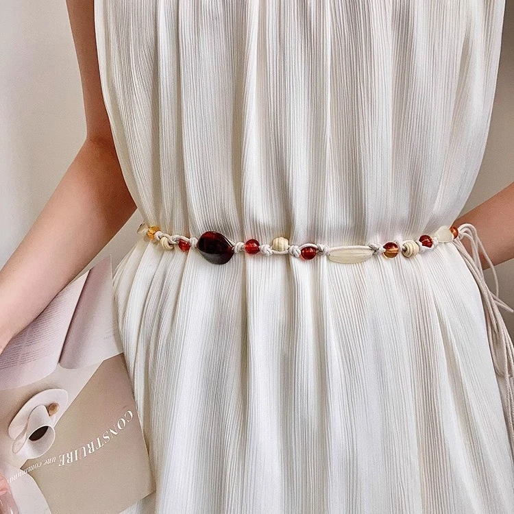 民族风蜡绳腰链串珠编织腰带女复古百搭配裙子腰绳收腰配饰潮皮带