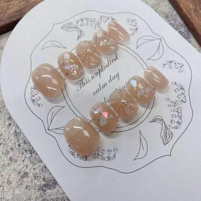 （短款）夏季水晶手工立体冰花可爱小清新穿戴美甲温柔冰透显白