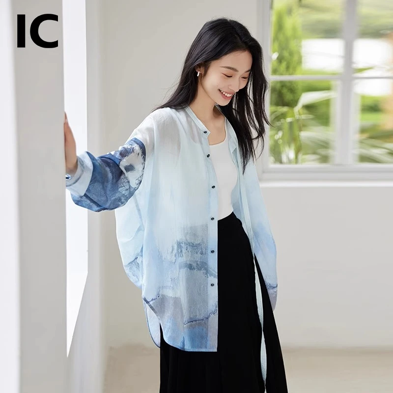 IC-水墨风气质新中式衬衫2024新款中国风气质休闲长袖上衣女