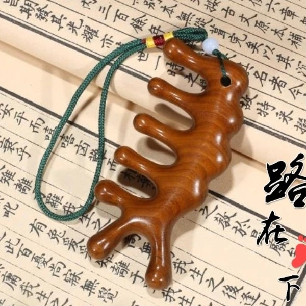 正宗金丝檀木按摩梳男女通用经络多功能毛毛虫按摩梳送吊绳