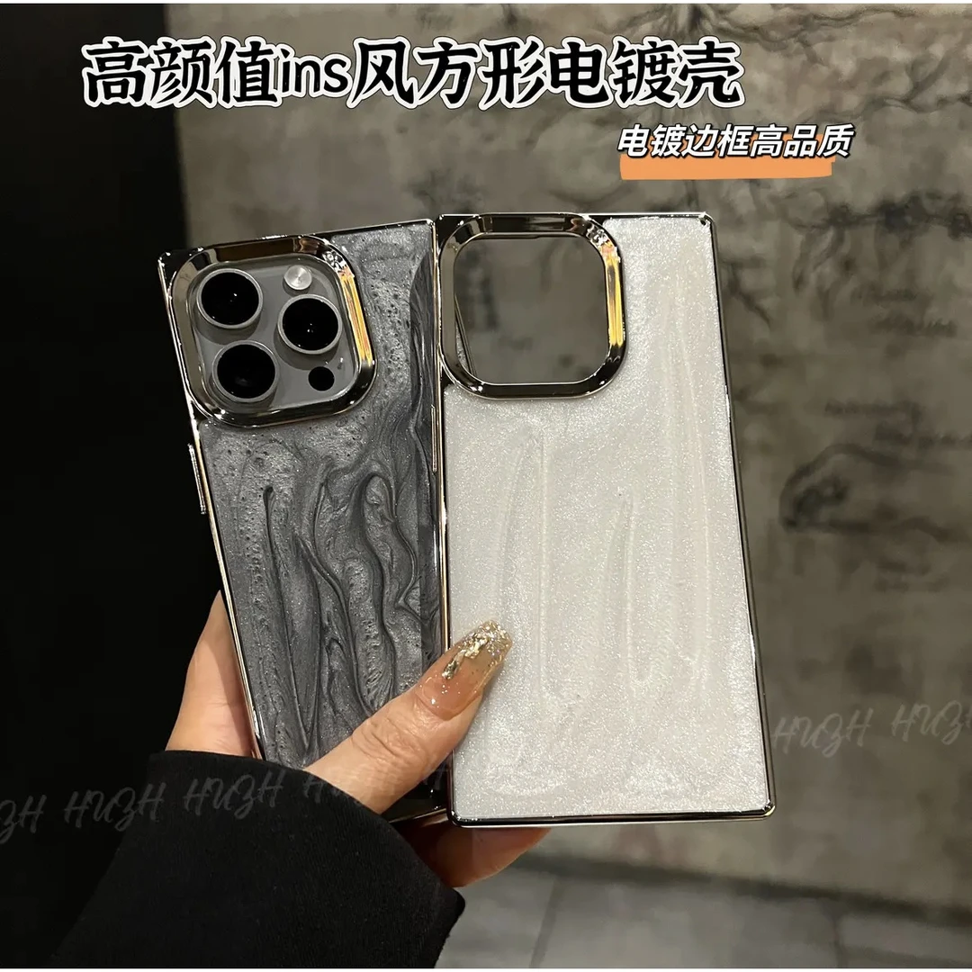 适用iPhone15Promax简约电镀大孔滴胶手机壳苹果14保护套防摔时尚