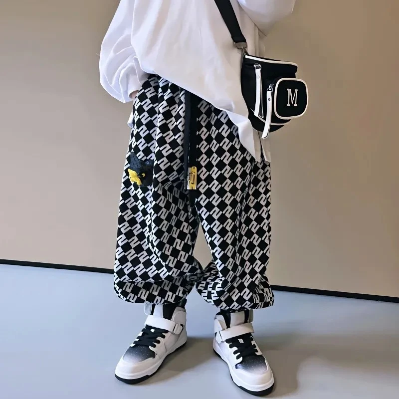 2023年男童夏季防蚊裤格子裤子儿童炸街洋气长裤新款中大童束脚裤