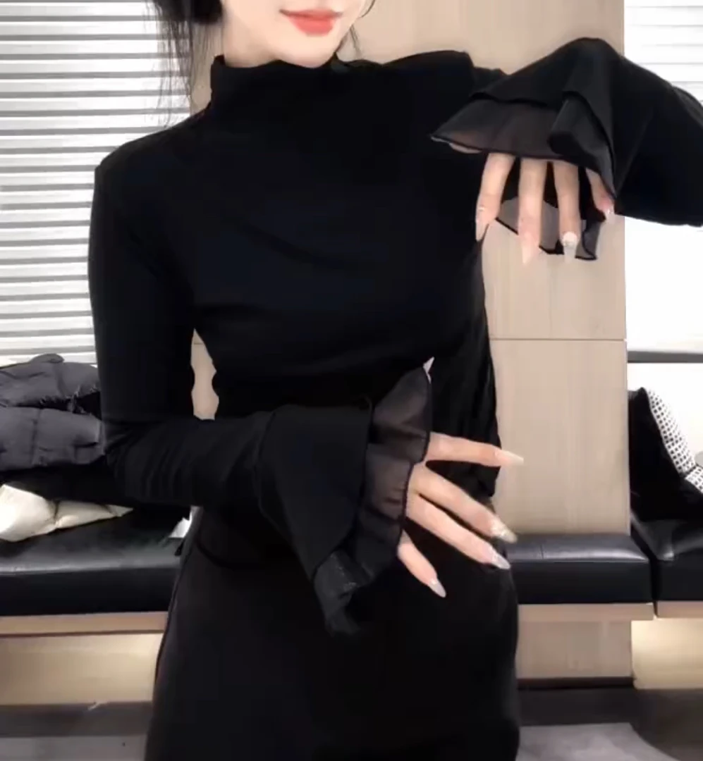 喇叭袖净版小高领打底衫【好物推荐】