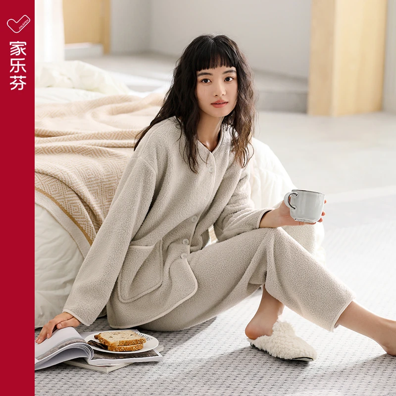 【抗静电】家乐芬睡衣女士秋冬款冬季法兰绒加绒加厚珊瑚绒家居服