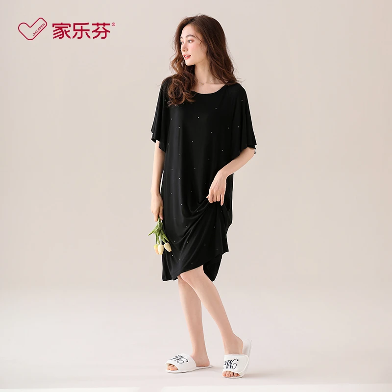 家乐芬睡裙女士睡衣夏季莫代尔短袖薄款长款夏天夏款薄款冰丝大码