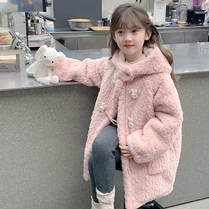 女童加绒外套冬装2024新款儿童秋冬款毛毛衣小女孩加厚羊羔绒上衣