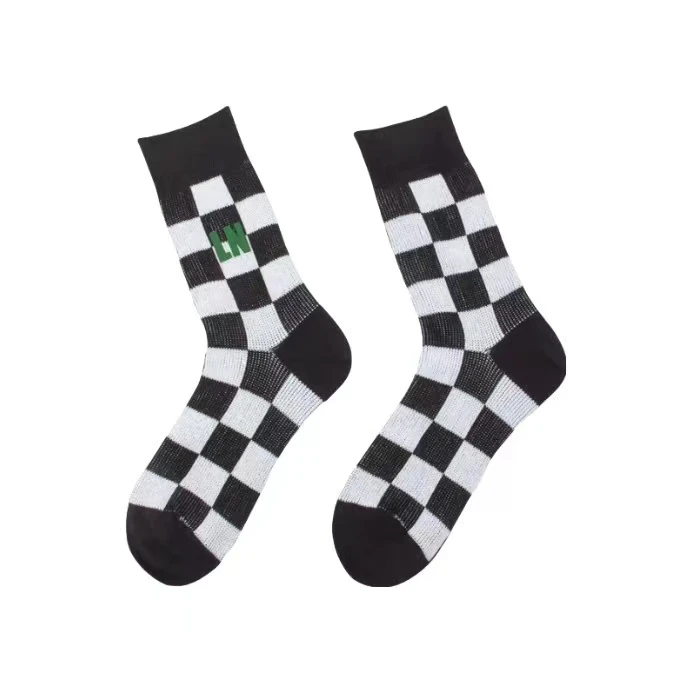 《直播》李宁男时尚潮流经典运动黑白格子中筒袜AWLT041