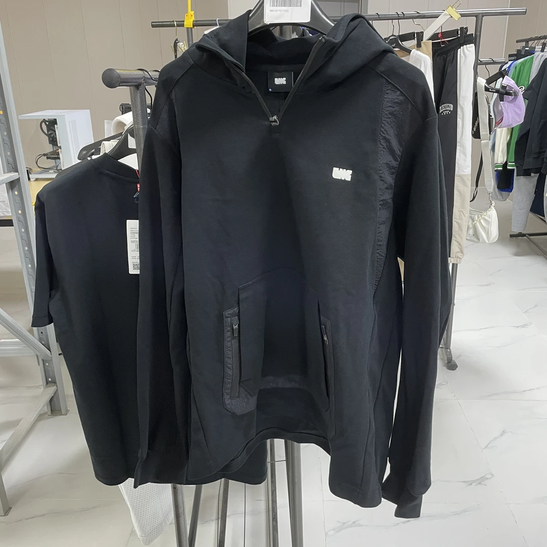 李宁LNG宽松百搭针织拼接多口袋拉链连帽卫衣上衣男女SCCA008