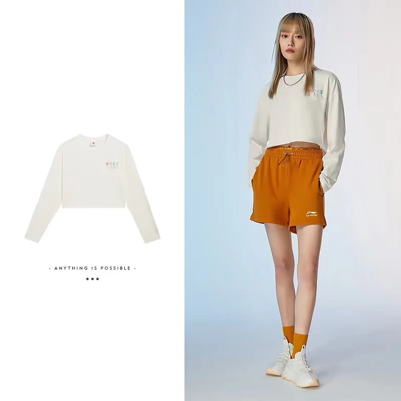 《直播》李宁女款春秋季休闲上衣宽松舒适运动长袖文化衫AHSS084