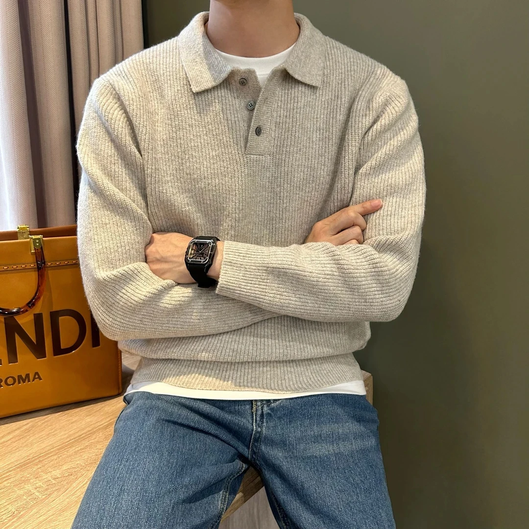 WUSHE物社男韩版短袖休闲针织衫纯色套头长袖简约服装毛衣男