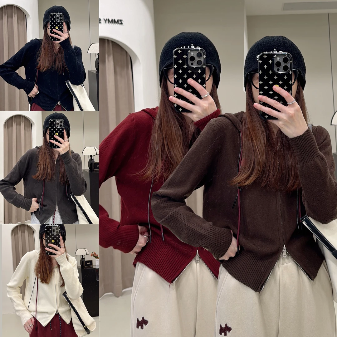 【ZMMY严选私服】冬季新款慵懒风洋气连帽双拉链针织开衫K4101702