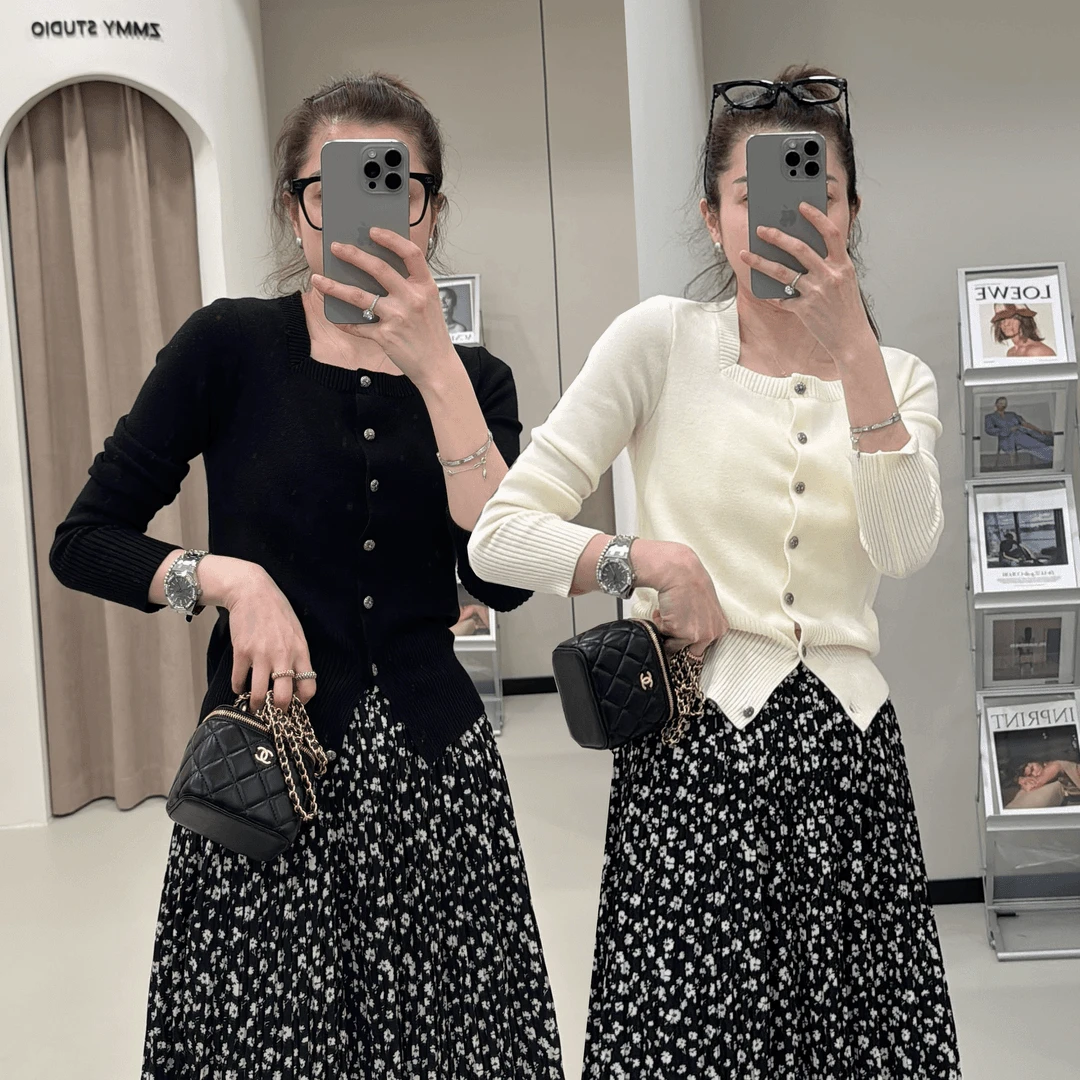 ZMMY严选私服【阳春白雪】法式气质单排扣方领针织开衫JZ122805