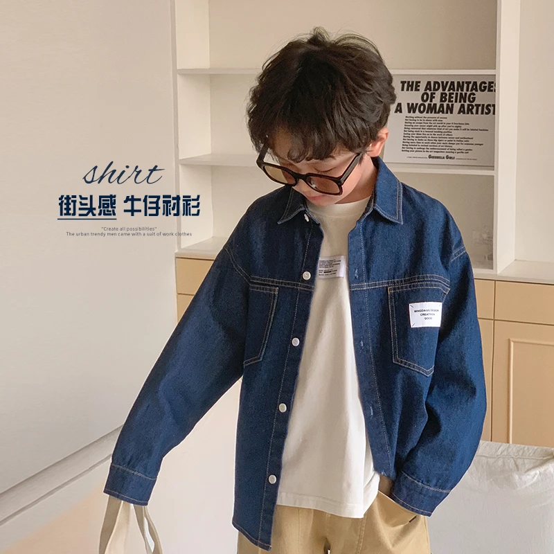 陈大猪男童【穿搭态度】休闲牛仔衬衫中大童街头长袖洋气MKQ3002