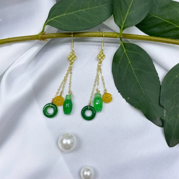 绿色多宝流苏耳坠女款长流苏民族风耳环古法圈圈22