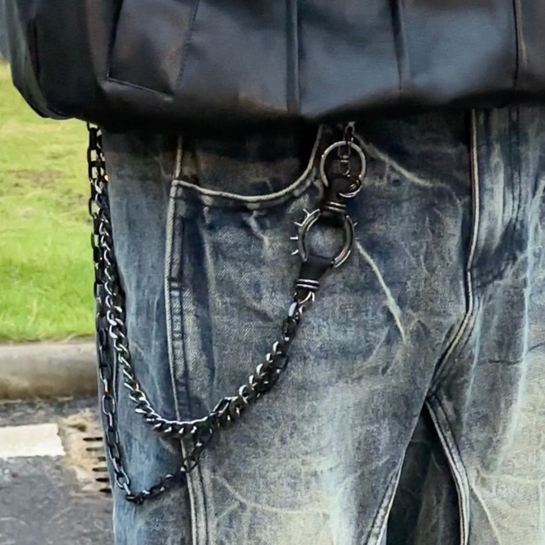 工业风新款裤链搭配牛仔裤工装裤链条双层爆款腰链枪黑嘻哈朋克潮