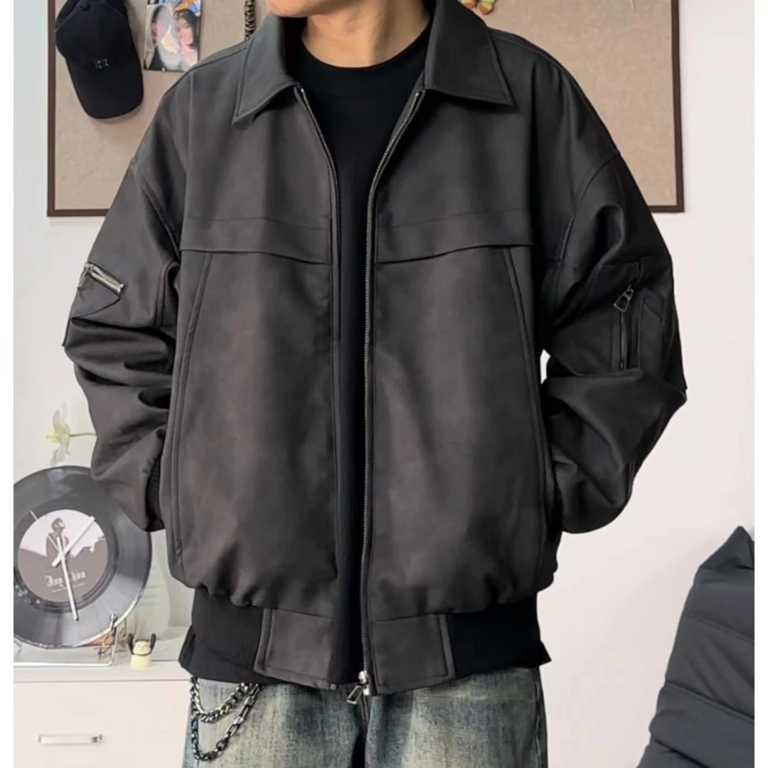 MKSN美式高街cleanfit短款机车服皮衣男高级感宽松百搭夹克外套潮
