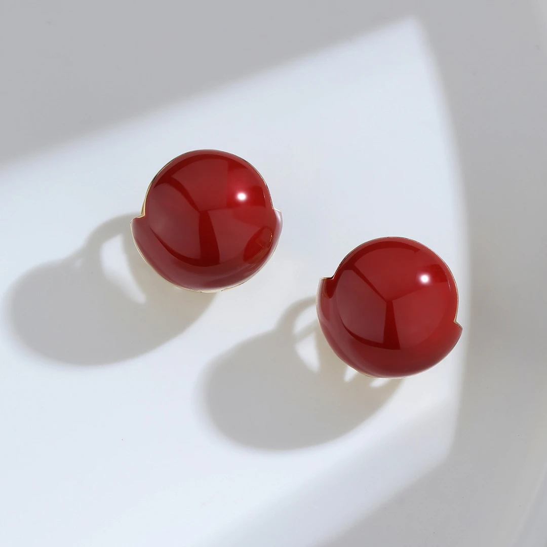 BRI.R/佰色传情 925银耳饰 中国红红豆高级感国风新潮耳扣相思豆