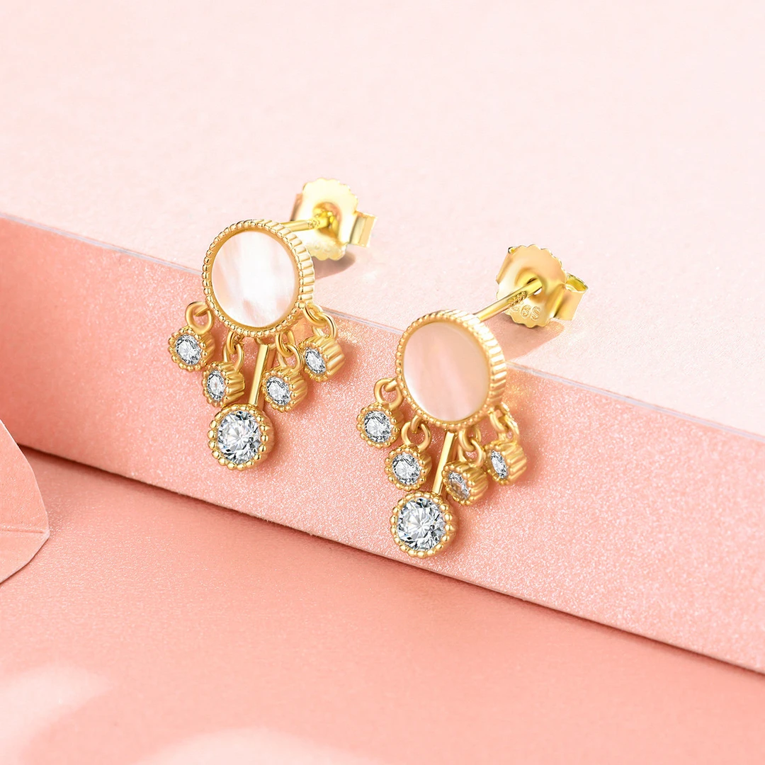 BRI.R/佰色传情 925银合成锆石耳饰 贝壳简约轻奢金色耳环耳钉