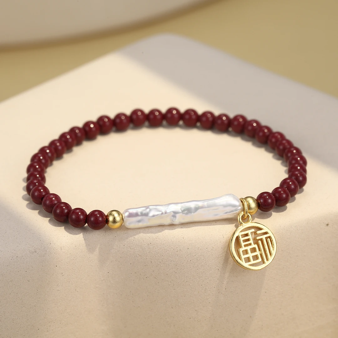 BRI.R/佰色传情 925银手链 福牌红色新年手串百搭小银条手链