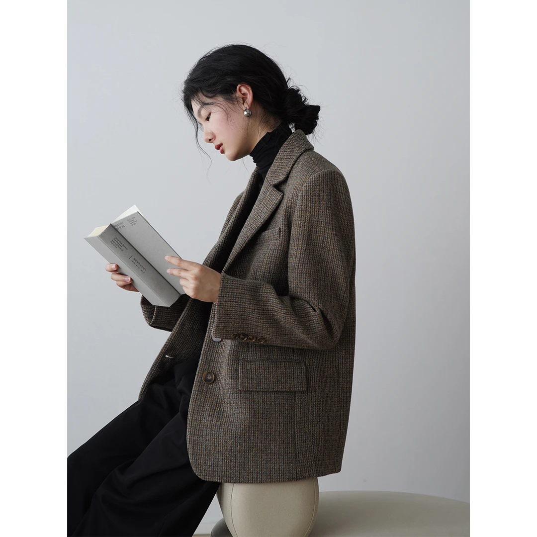 新款复古毛呢大衣女短款宽松毛呢外套小个子毛呢西装外套D903