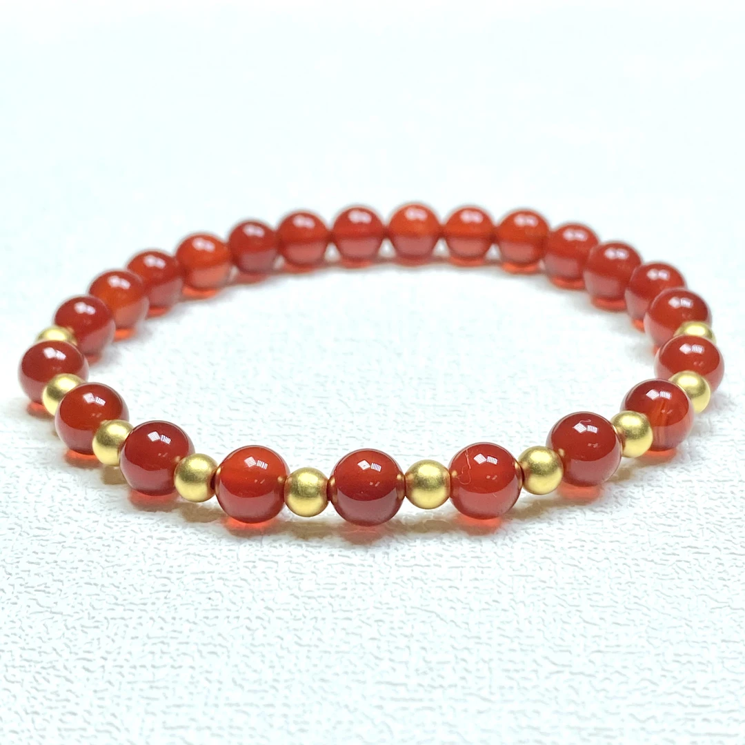 金灵  足金999卡4古法金珠10颗红 玛 瑙手串@@A004-10