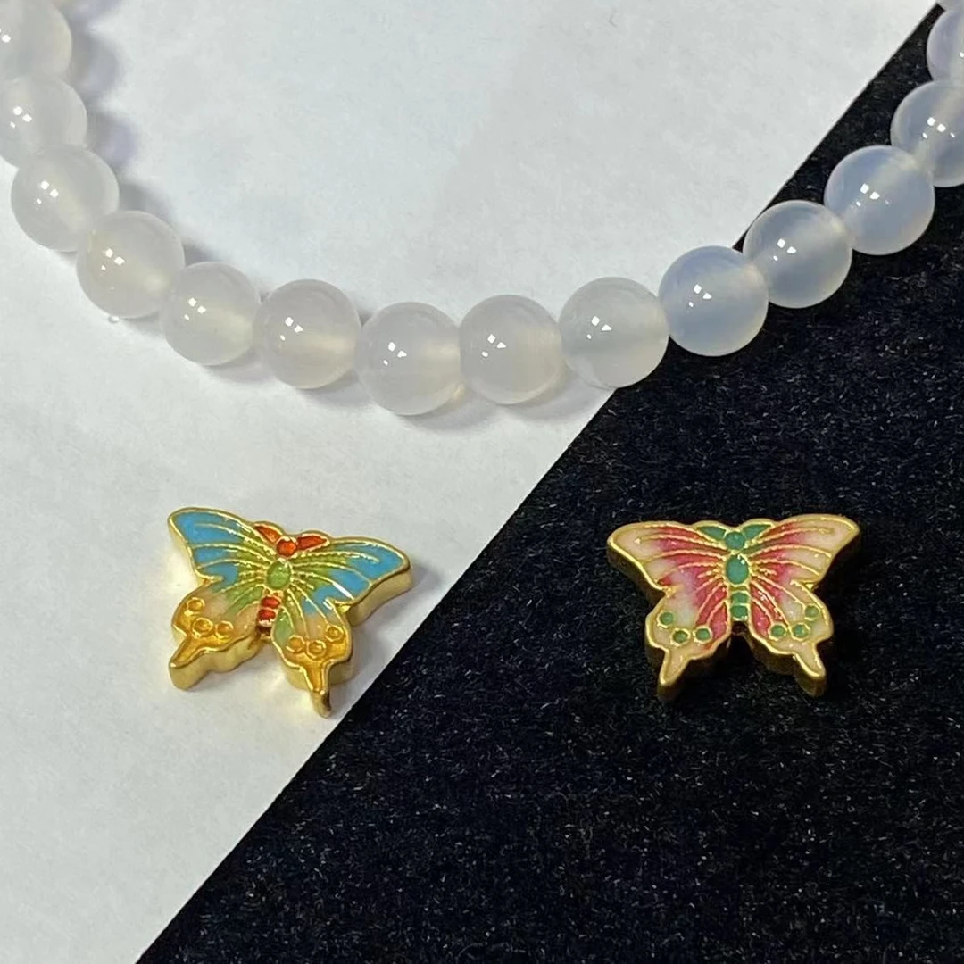 足金999双面烧蓝款通孔蝴蝶白玛 瑙手串@@A278 多样性发1个