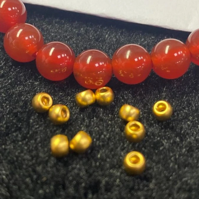 金灵  足金999卡3古法金珠10颗十全十美手串（红 玛 瑙）@@A002-10