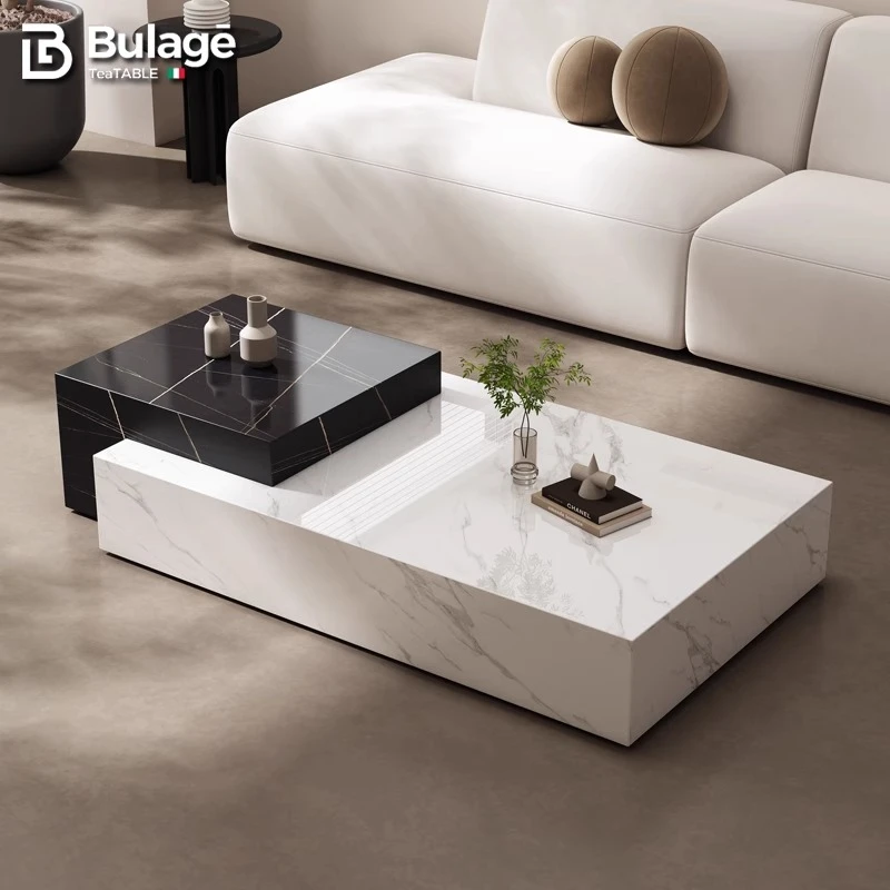 意式极简全岩板茶几客厅现代简约家用组合设计师高级感创意长方形