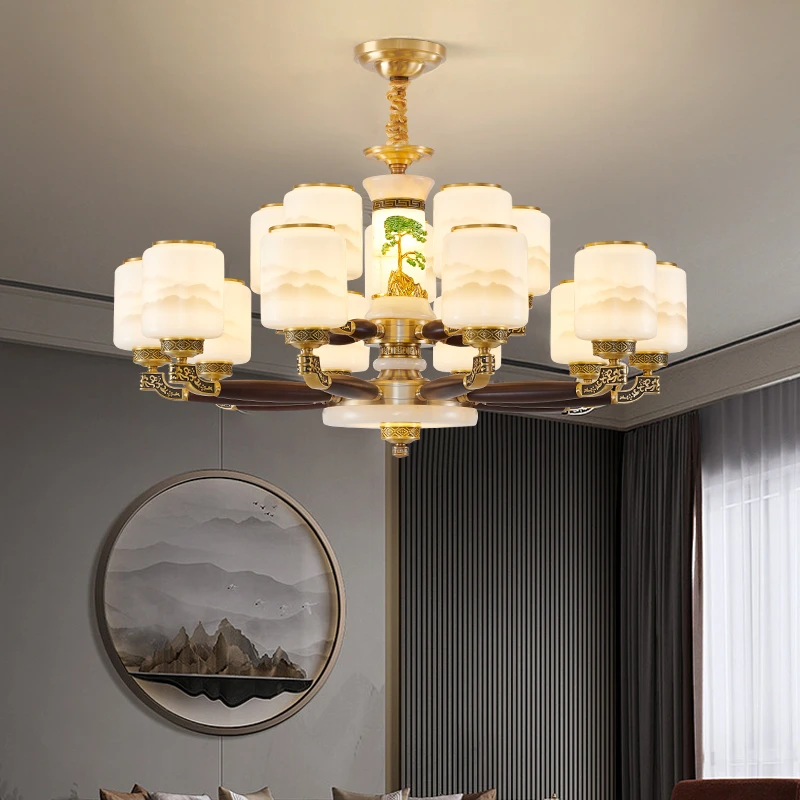 新中式铜加木吊灯中国风大厅餐厅卧室复式挑空多层中式灯大吊灯饰