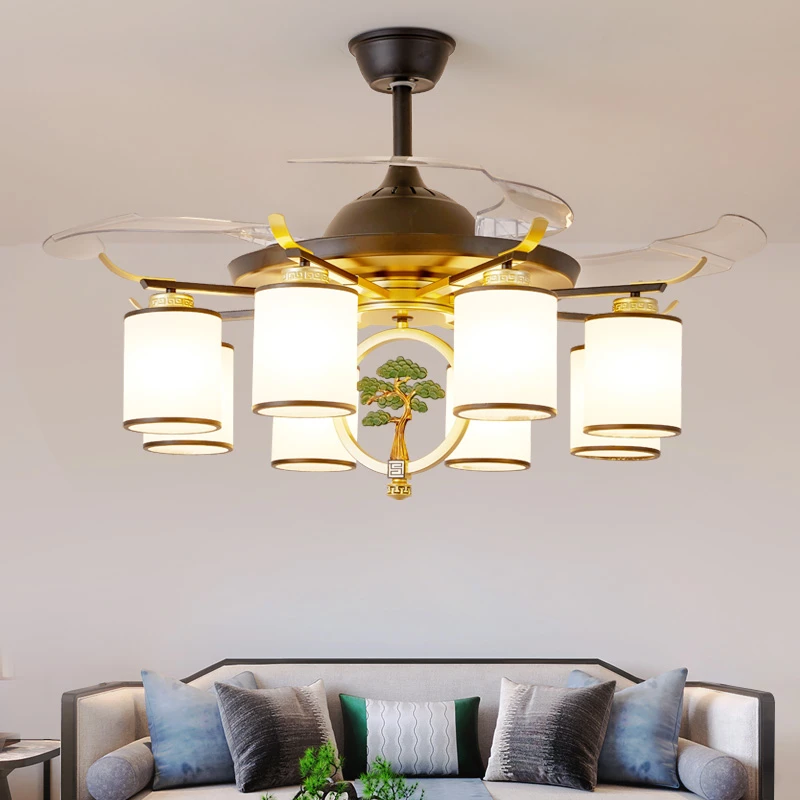 隐形风扇灯客厅风扇吊灯餐厅新中式大气现代简约卧室美式吊扇灯具