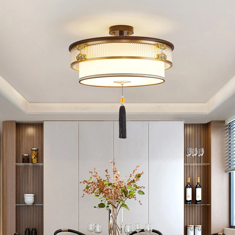 新中式胡桃木铜合金珐琅彩门厅入户书房过道吊灯