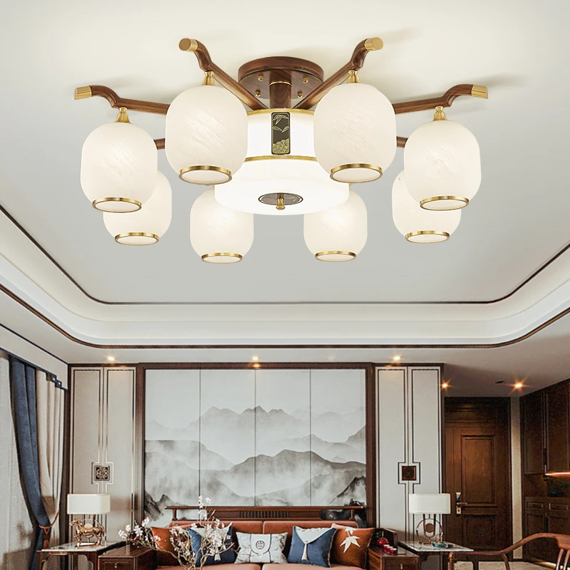 新中式吊灯客厅灯中国风竹叶家用客餐厅卧室灯具朝下吊灯照明