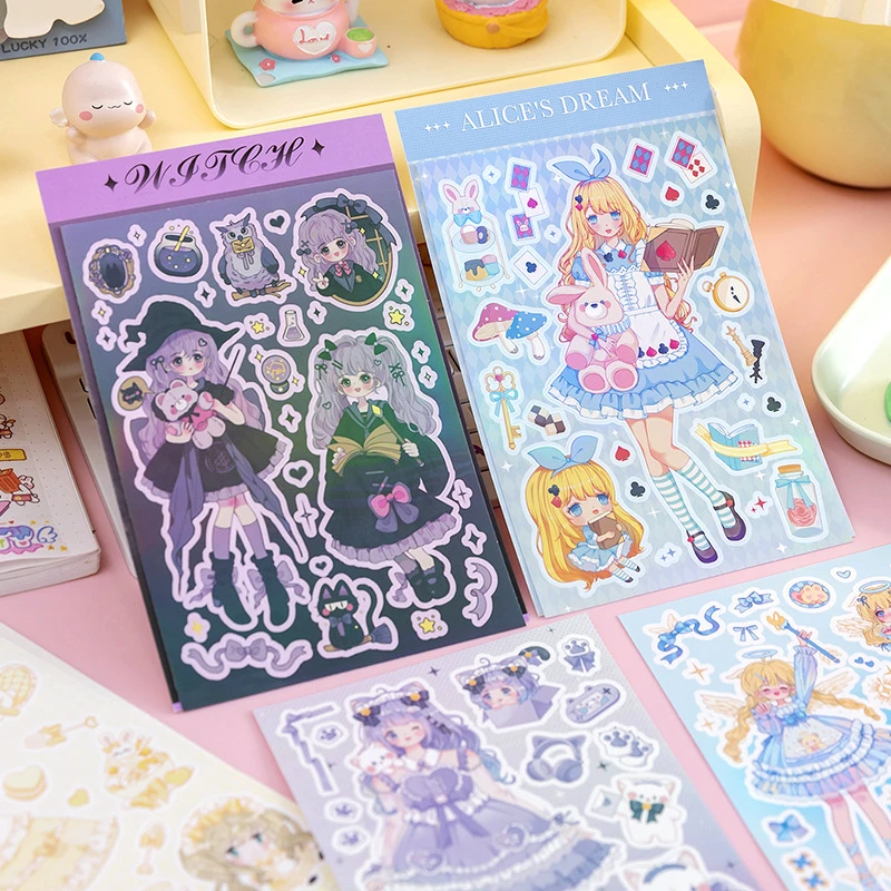 三月纪韩系甜亚美少女卡通人物DOMI镭射咕卡贴纸装饰素材双面窄幅