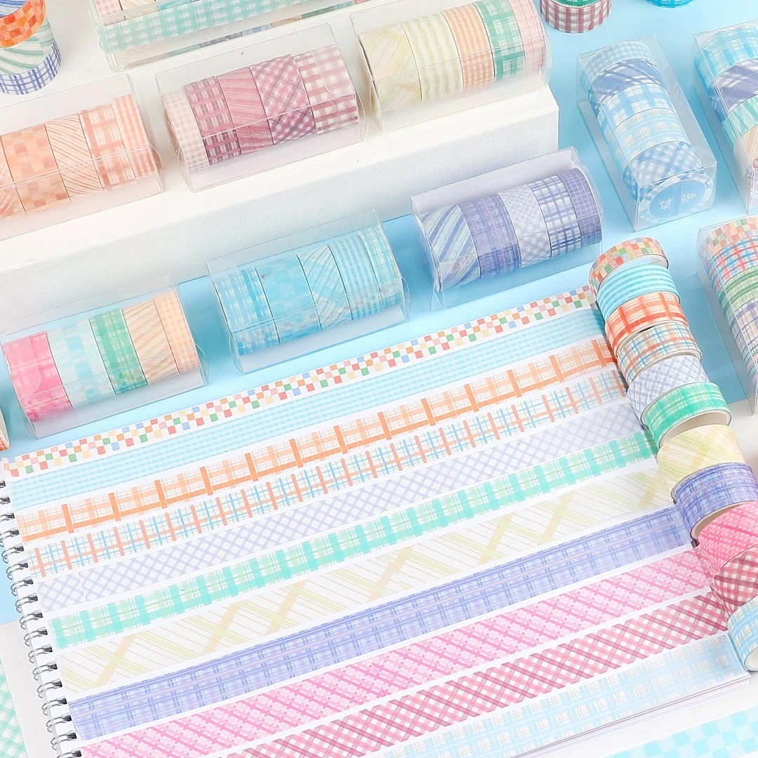 悦真盐系格纹系列手账胶带基础格子和纸贴画素材贴纸多色3件包邮