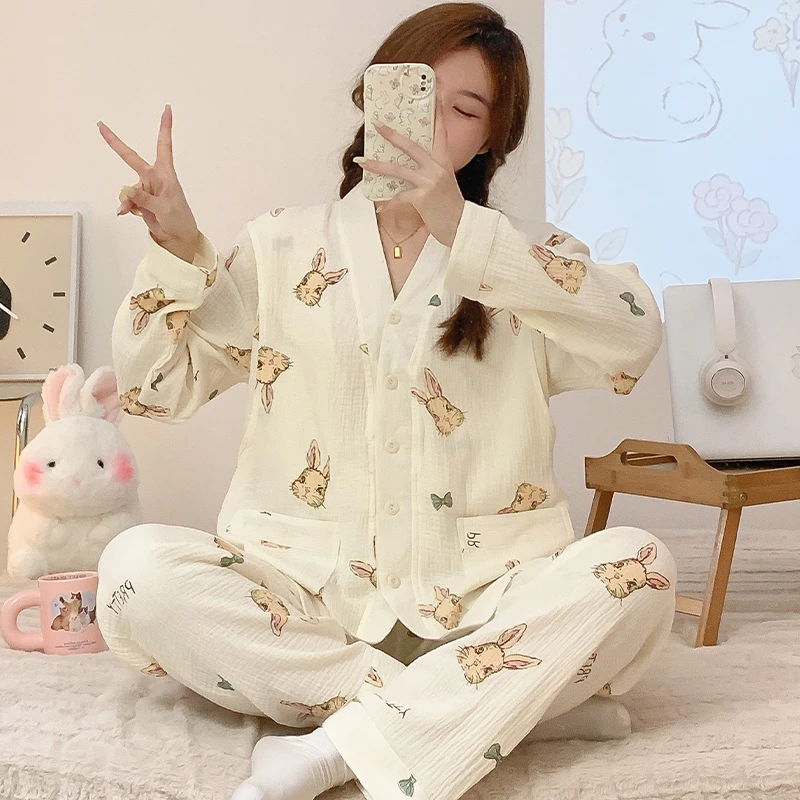 纱布纯棉月子服薄款孕妇睡衣家居服吸汗透气喂奶哺乳衣4-9月吸汗