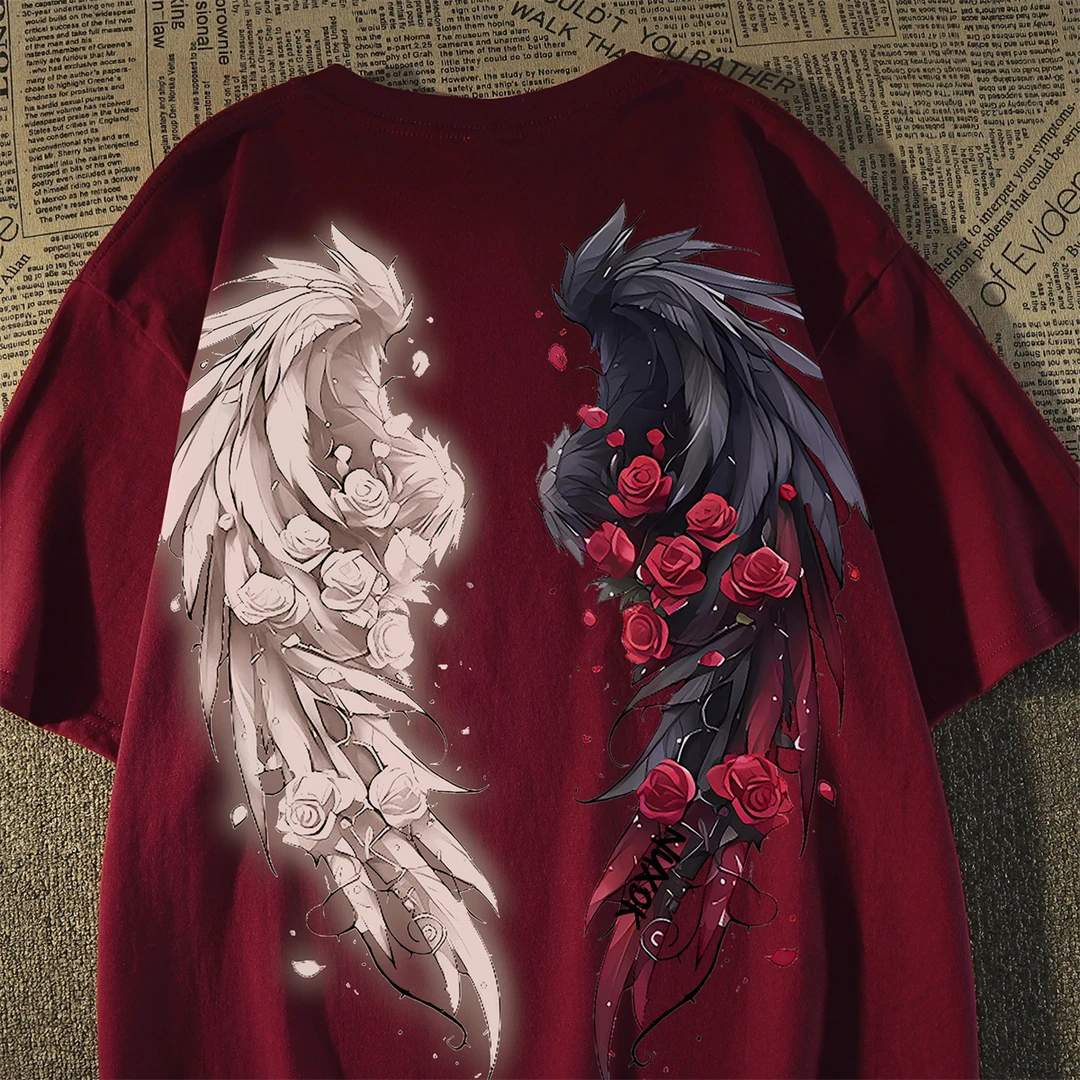 vintage美式复古翅膀宽松短袖T恤男2024夏新260克重磅夏季半袖ins