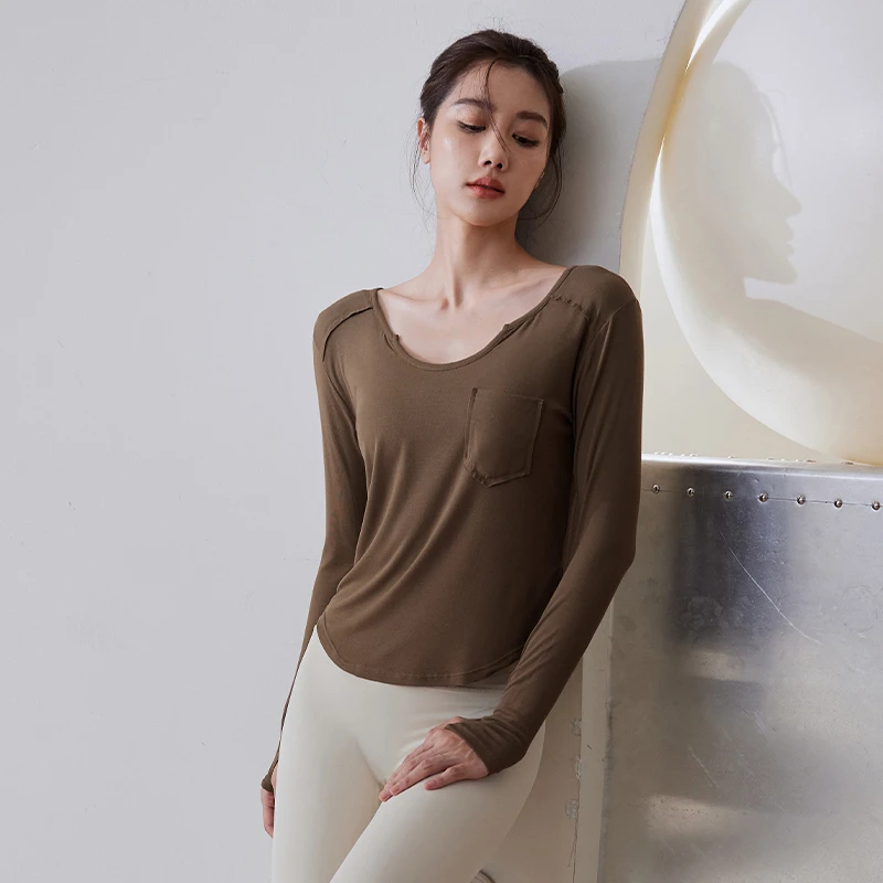 修身瑜伽服女秋季新款显瘦休闲长袖专业运动健身普拉提训练上衣