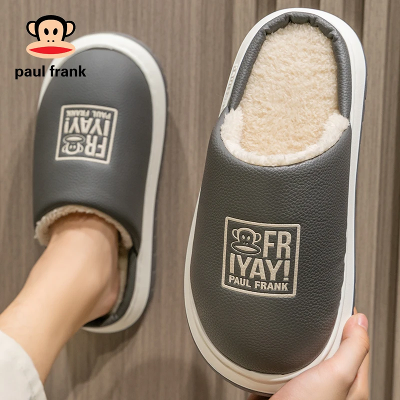 大嘴猴棉拖鞋皮面视频同款冬季加绒保暖eva防水加厚防滑拖鞋