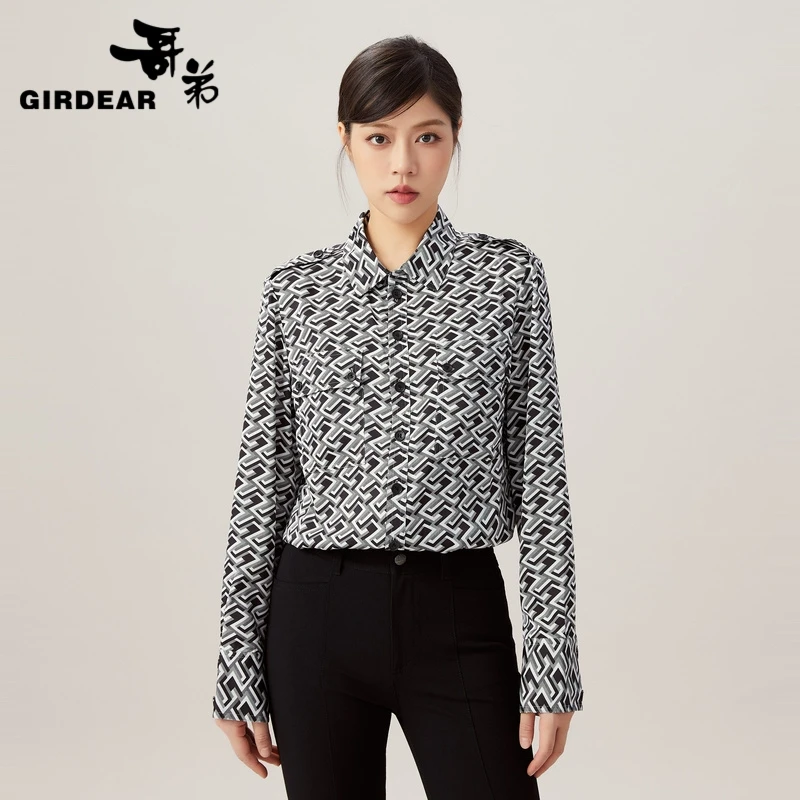 GIRDEAR/哥弟新款2023春季肩章衬衣1300873-2A14821时尚印花