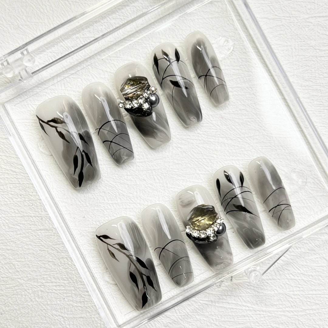 【水墨山河】BLACK ONLY手工穿戴甲 国风手绘