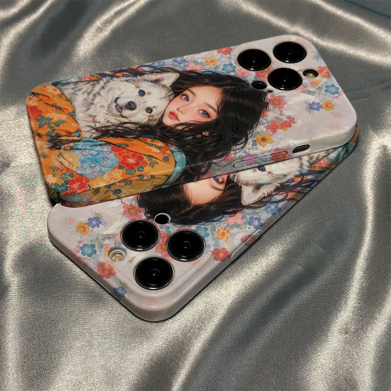 适用于苹果华为/oppo/vivo/小米/荣耀菲林全包手机壳少女与狗硬壳
