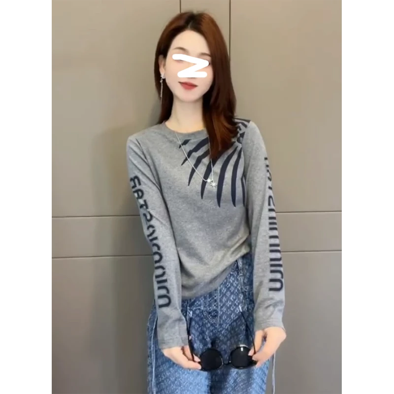 高级感圆领内搭长袖T恤大码女装秋冬胖mm韩系休闲显瘦打底衫上衣