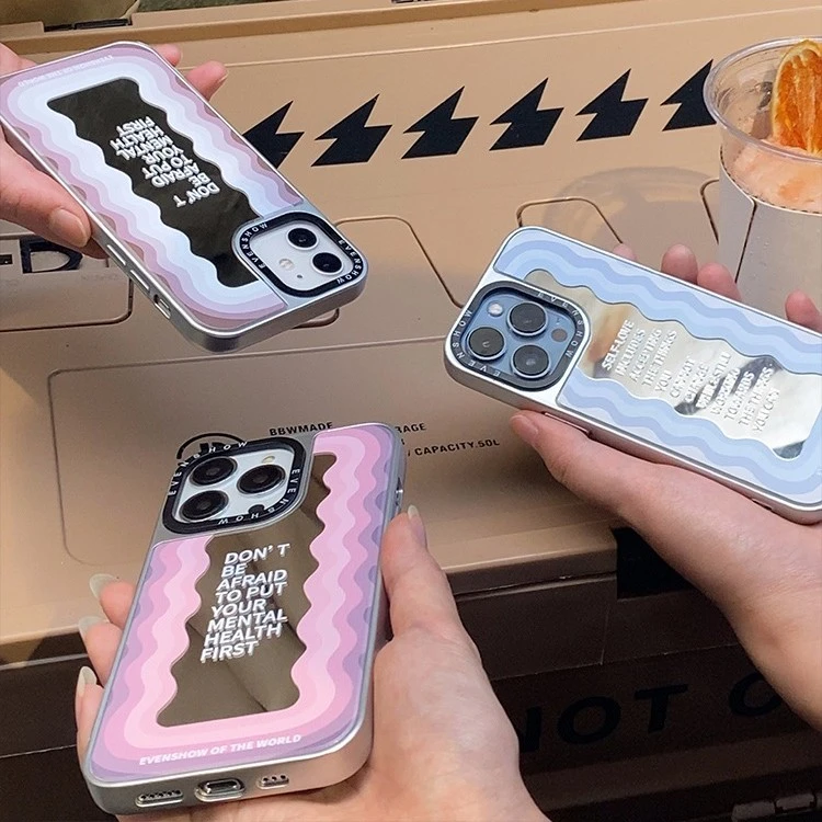 ES波浪镜面英文适用苹果iPhone14Promax防摔13Pro保护套手机壳