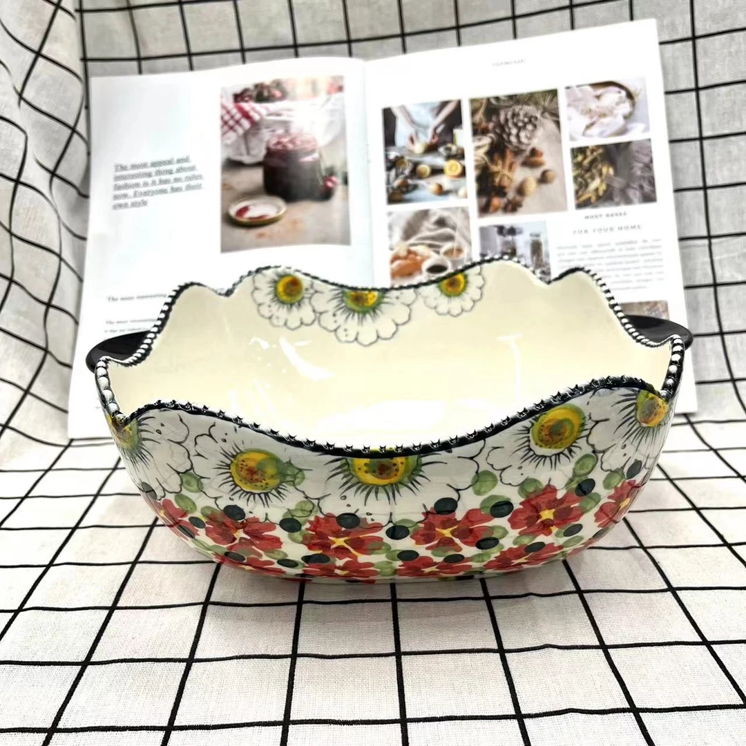 【精选】红浆果-11.5英寸双耳珠点大汤碗