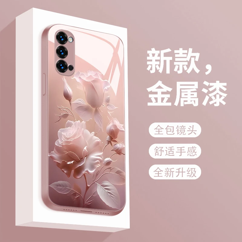 雾色玫瑰opporeno4se手机壳新款opporeno4玻璃reno4pro网红oppore